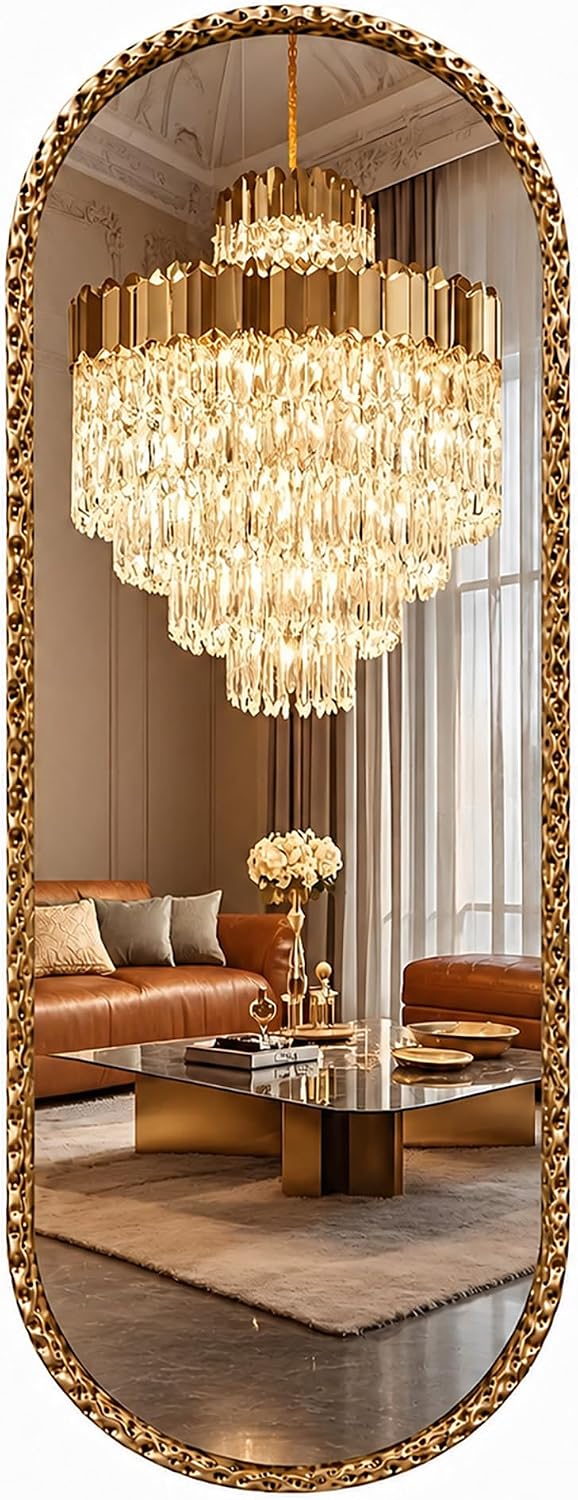 20"x53" Long Oval Full Length Wall Mounted Mirror, Antique Gold
