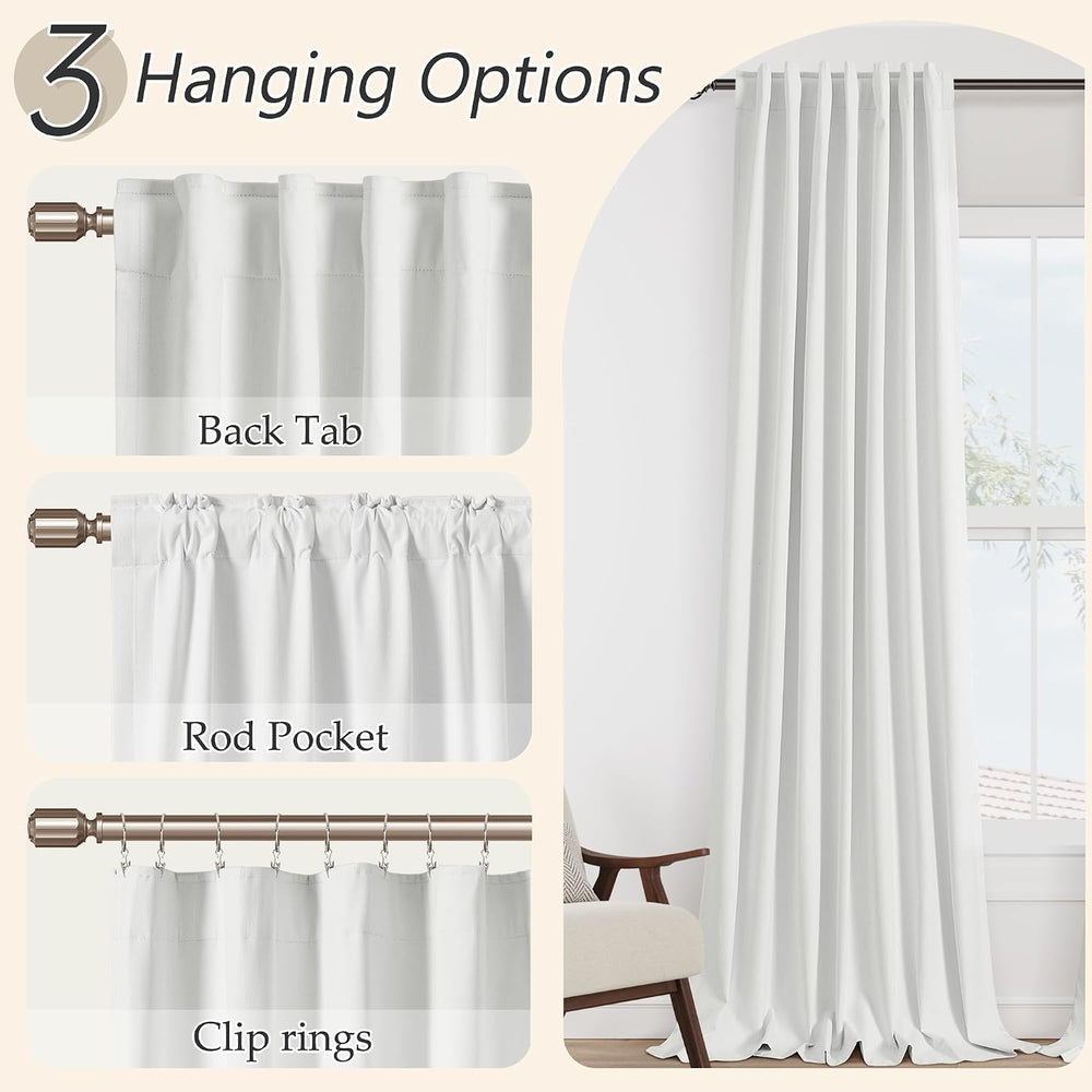 100% Blackout Linen Curtains 84 Inch Long for Bedroom 2 Panels White