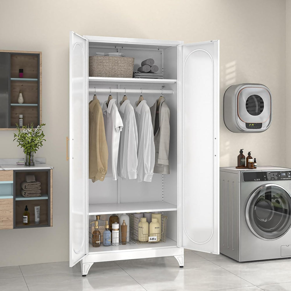 Metal Wardrobe Cabinet,Armoire Wardrobe Closet with Hanging Rod