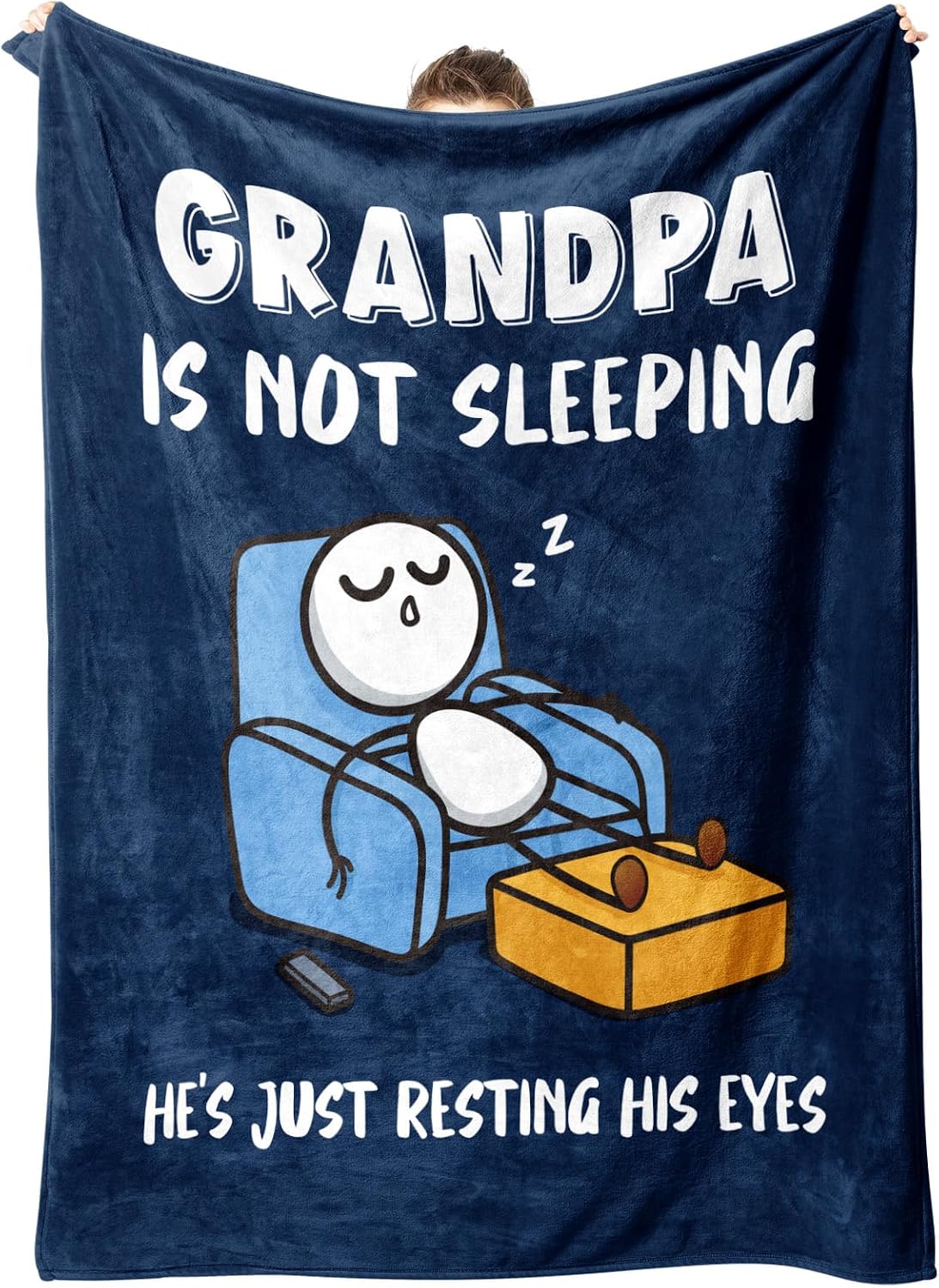 Funny Grandpa Birthday Gifts, Grandpa is Not Sleeping Blanket | Grandpas Gift from Grandkids, Super Soft Throws Blanket for Napping, Promoted to Grandpas Gifts, 60" x 80" (Navy Blue)