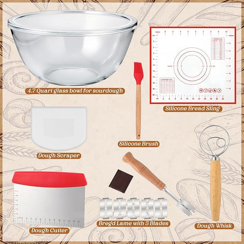 7 Pcs Large Glass Bowl for Sourdough Bread starter 4.7 Quart Glass Mixing Bowl - Image 2