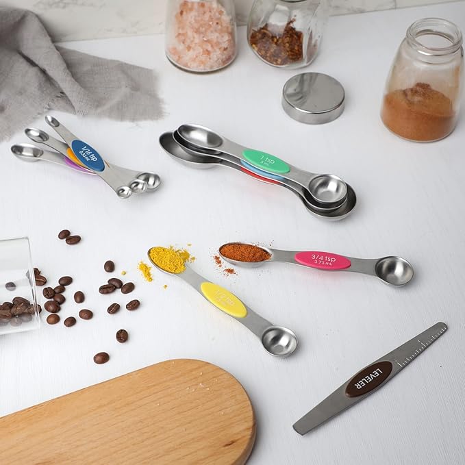 Magnetic Measuring Spoons Set of 9 Dual Sided Stainless Steel Measuring Spoons - Image 5
