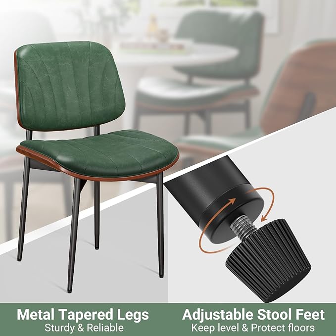 Dining Chairs Set of 2, Mid-Century Modern Upholstered PU Leather Chairs with...