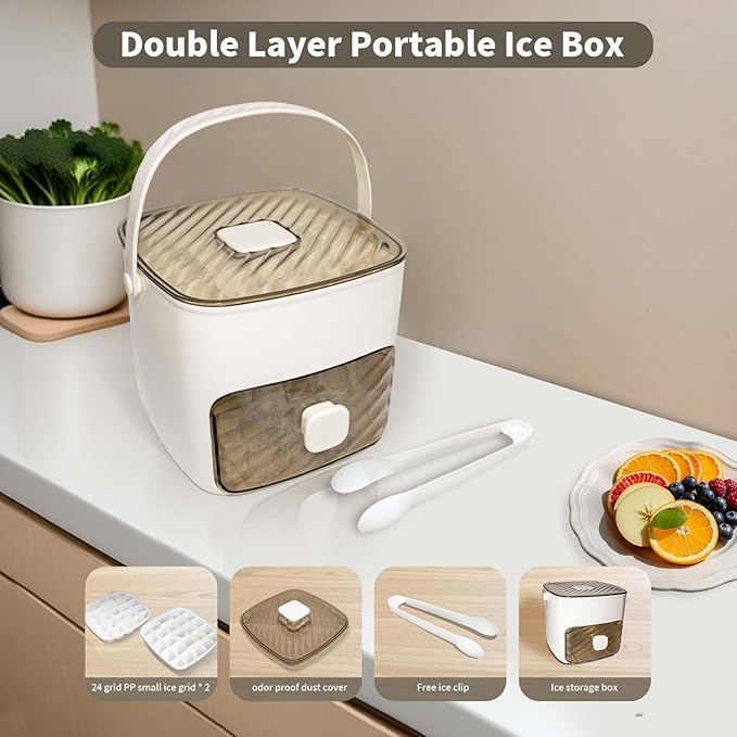 Ice Cube Tray for freezer with 2 Trays and Ice Storage Bin Tweezers, 48 Grid - Image 3