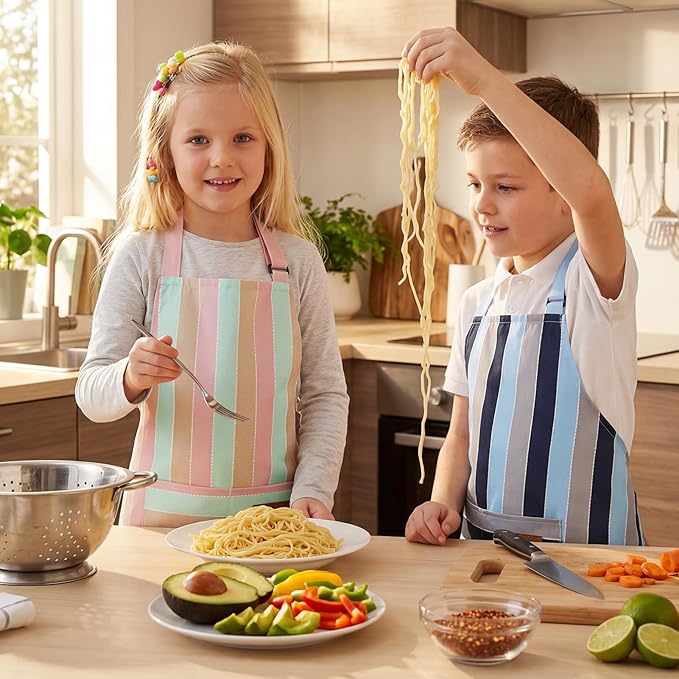 2 Pack Stripes Kids Apron, Kids Cooking Aprons - Image 5