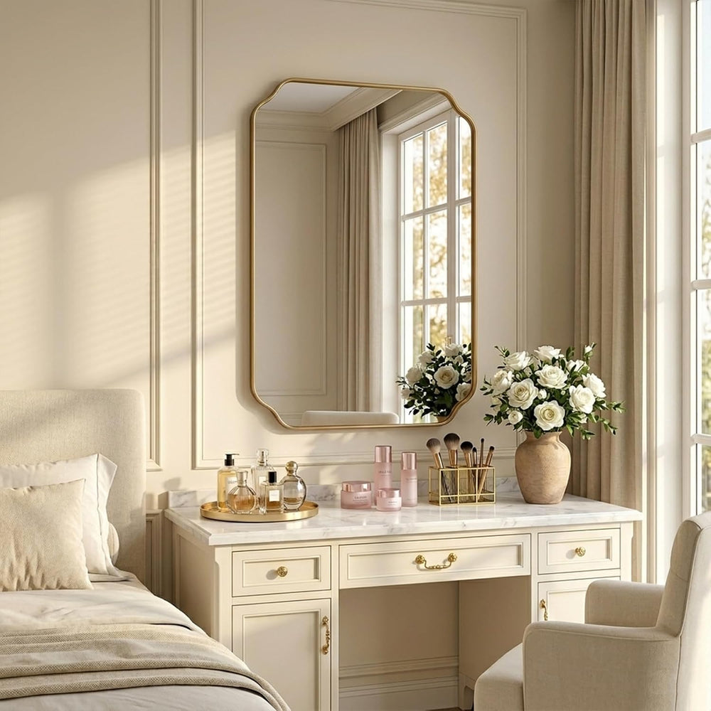 30"x22" Gold Bathroom Wall Mirror, Scalloped Edge Vanity Mirror
