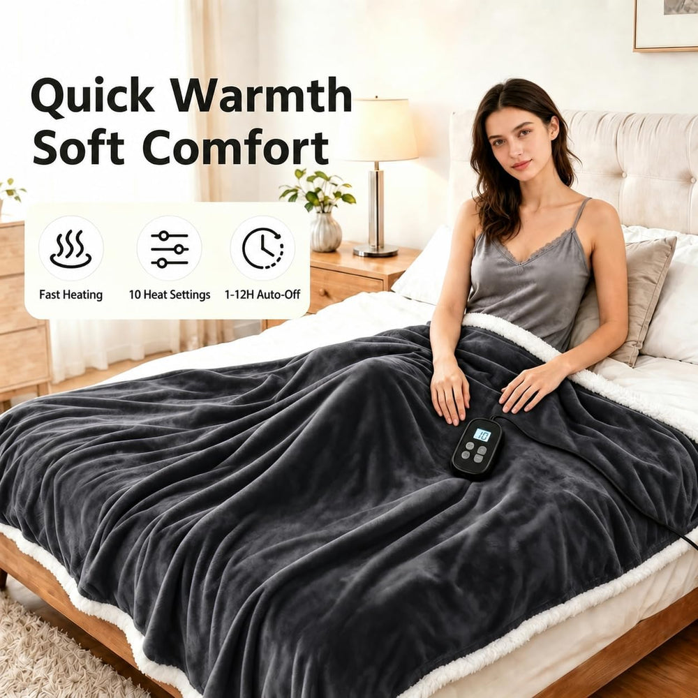 Electric Heated Blanket Full Size 72" x 84", Soft Flannel Heating B...