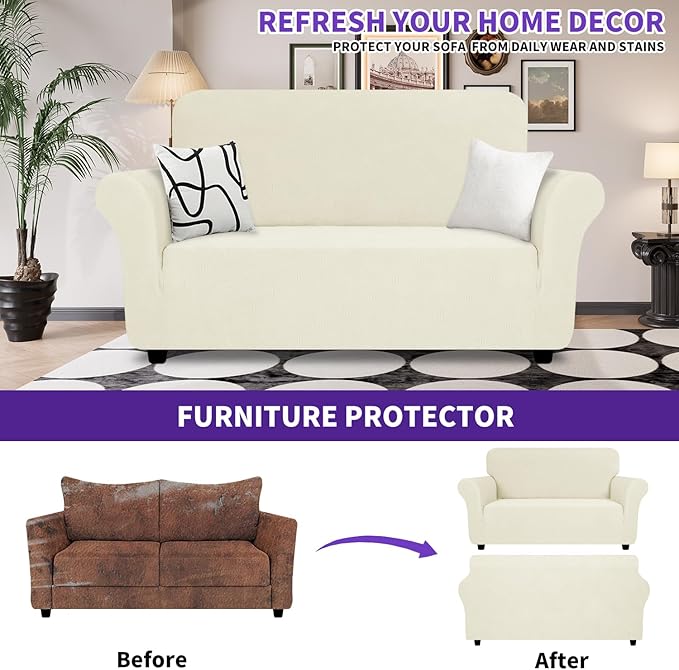 ZNSAYOTX Super Stretch Loveseat Covers, New Striped Love Seat Slipcover - Image 2