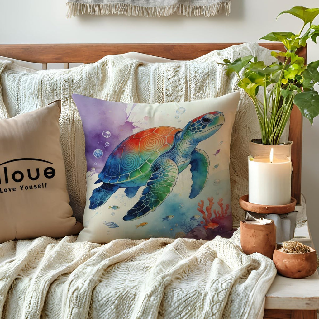 Marine Life Throw Pillow Case Turtle Octopus Seahorse Whale Decorative Pillowcases Coastal Ocean Cushion Covers 18 X 18 Inch,4Pack Nautical Pillow Covers for Summer Beach House Decor(Purple/Blue)