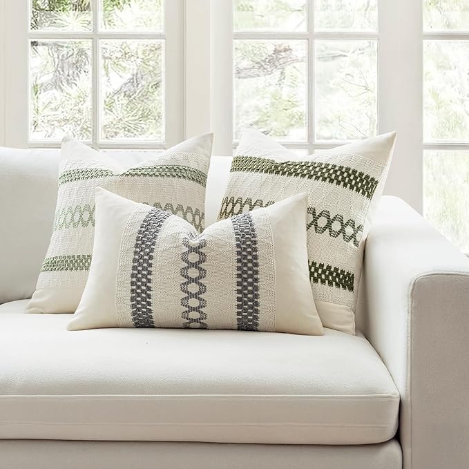 MIULEE Set of 2 Moss Green Boho Decorative Lumbar Pillow Covers 12x20 Inch - Image 3