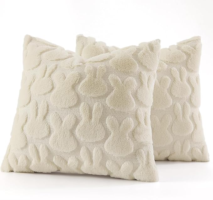 decorUhome Easter Bunny Pillow Covers 16x16 Inch Set of 2, Soft Plush Faux Wool - Image 7