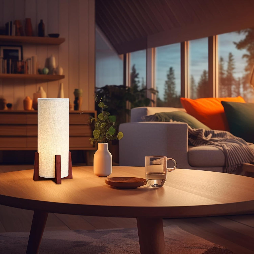 Modern Small Table Lamps, Nightstand Lamp with Linen Fabric Shade, 13.9"...