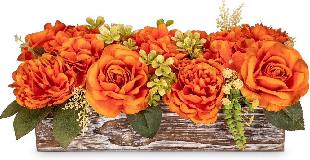 DILATATA Flower Arrangement with Wooden Vase 14" Artificial Flowers in P...