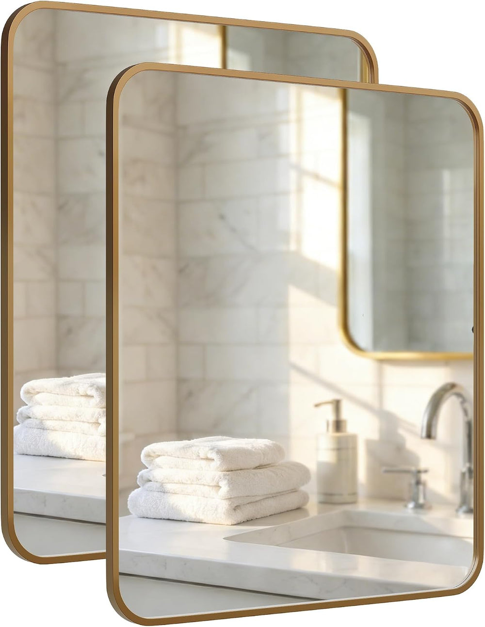 2-Pack 22x30 Inch Antique Gold Rounded Rectangle Bathroom Vanity Mirrors