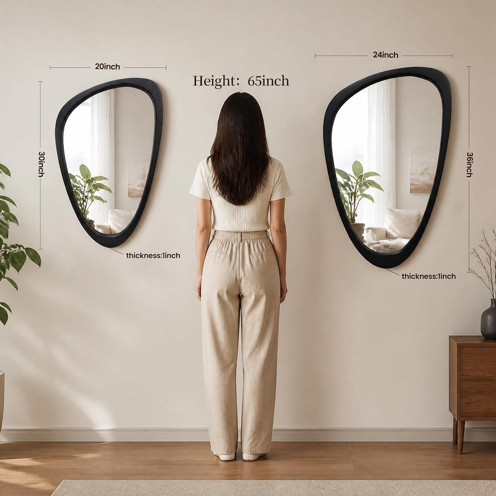 Solid Wood Asymmetrical Irregular Framed Wall Mirror, 20"x30"