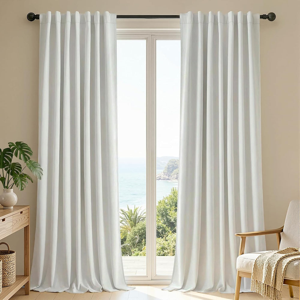 Joydeco White Blackout Curtains 96 Inches Long - 100% Blackout Curtain 2 Pane...