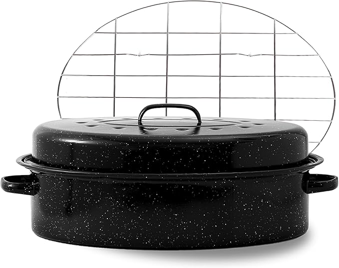 Oval Roasting Pan with Lid and Rack 18" Large Roaster Pan Set Comes With Lron by YAMMITREE