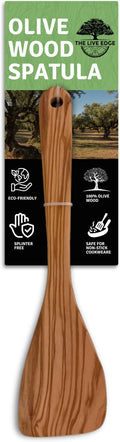 Olive Wood Spatula For Cooking | 12" Large & 3" Wide Flat Wooden Spatula Ideal by TheLiveEdge