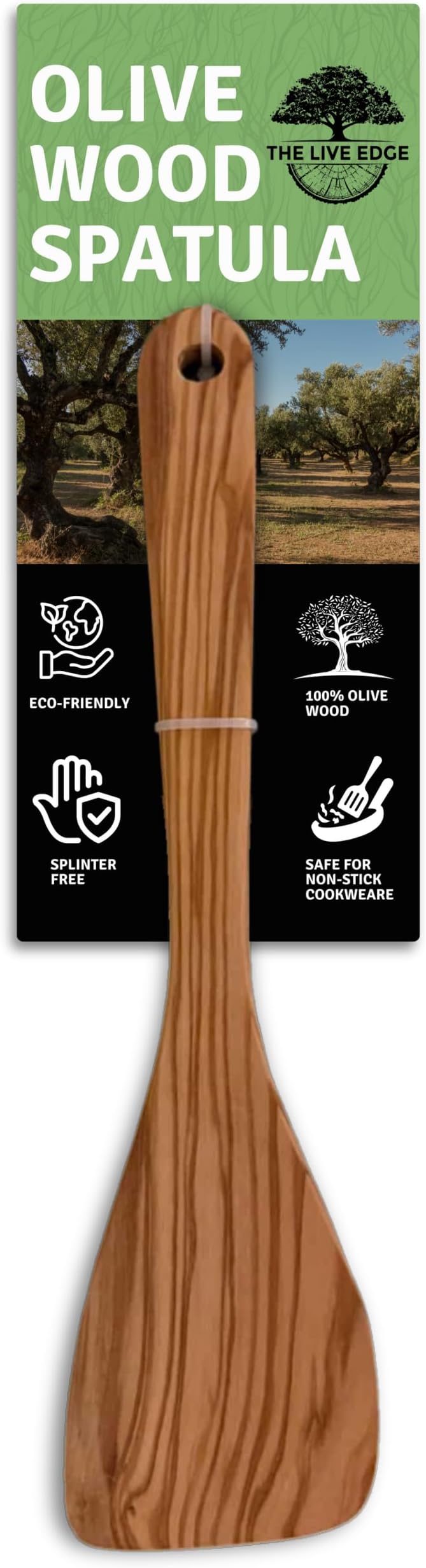 Olive Wood Spatula For Cooking | 12" Large & 3" Wide Flat Wooden Spatula Ideal by TheLiveEdge