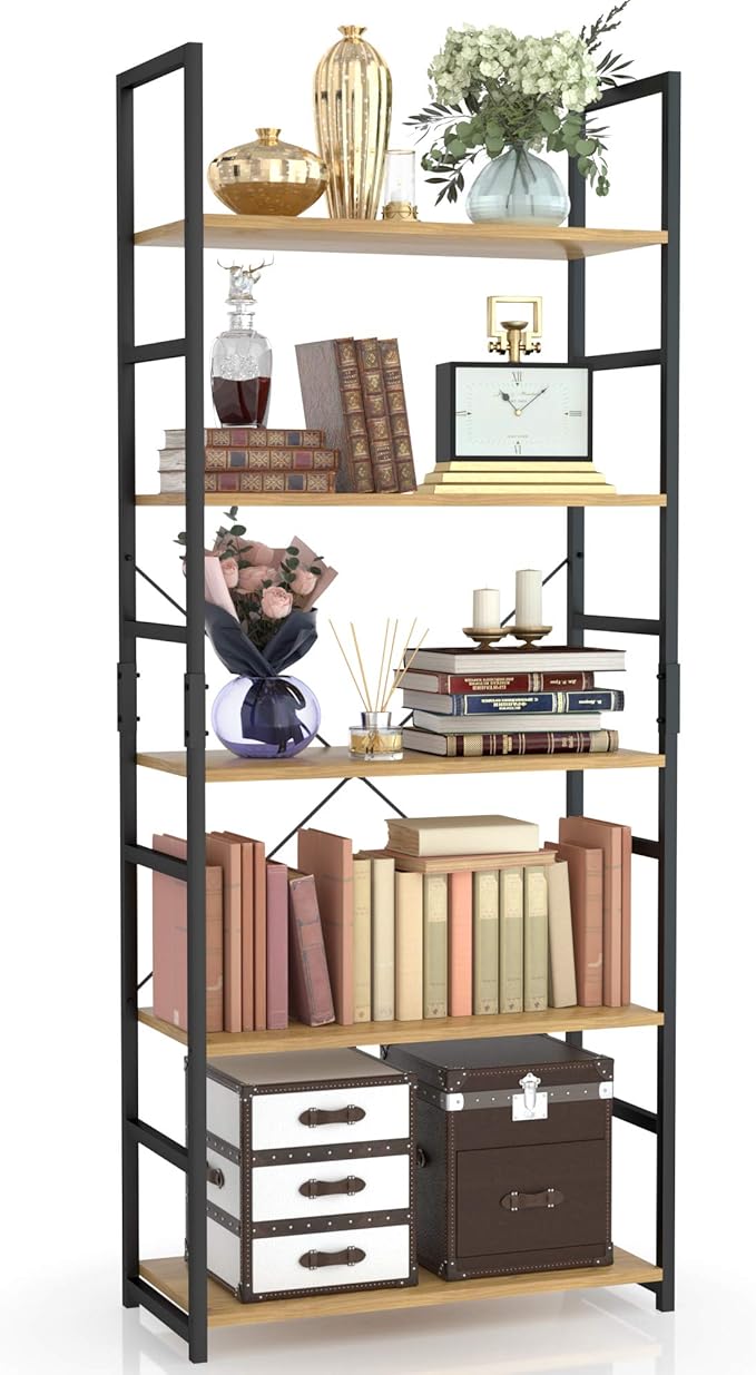 NUMENN 5 Tier Bookshelf, Tall Bookcase Shelf Storage Organizer, Modern Book S...