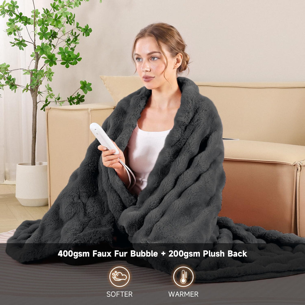 Heated Blanket Electric Twin Size - 62"x84" Soft Bubble Electric Bl...