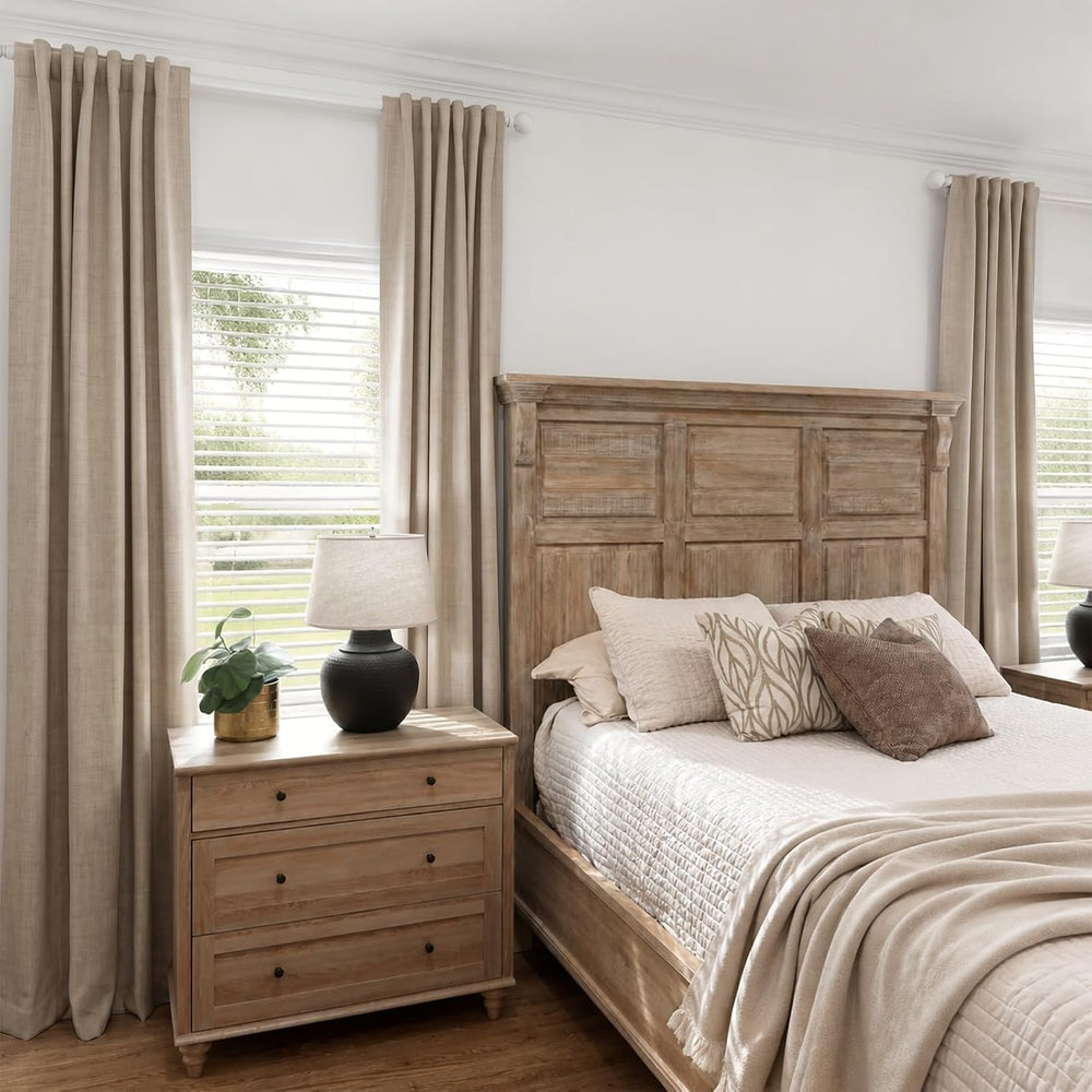 Linen Textured Total Blackout Curtains for Bedroom 84 Inches Long, Oatmeal