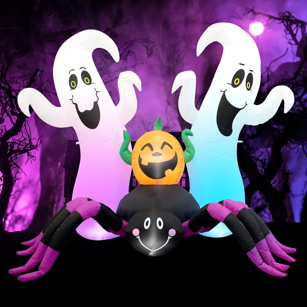 Halloween Inflatable, SHDEJTG 7Ft Pumpkin Ghost Spider Inflatable Decoration,...