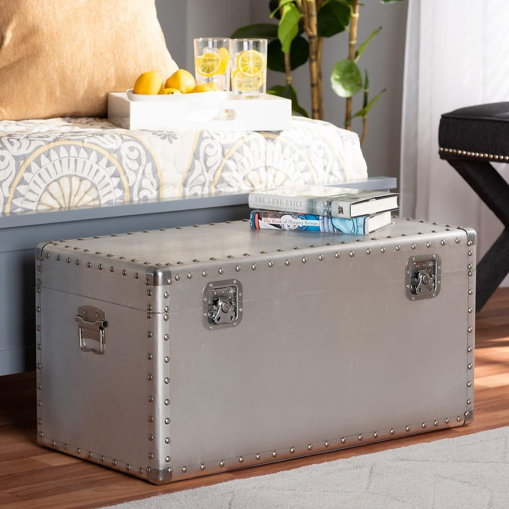 Baxton Studio Serge 13.98-inch High Storage Trunk, Silver