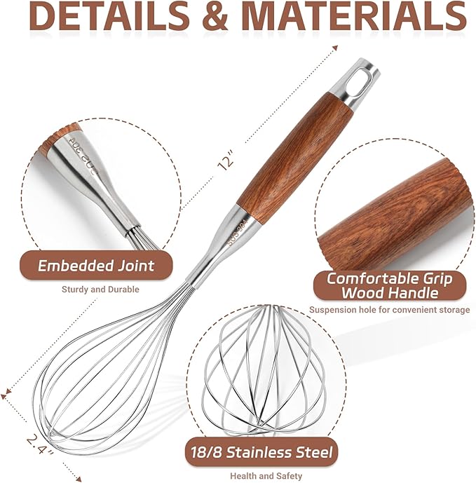 Stainless Steel Whisk Wooden Handle Metal Whisk Balloon Wire Baking Whisks - Image 2