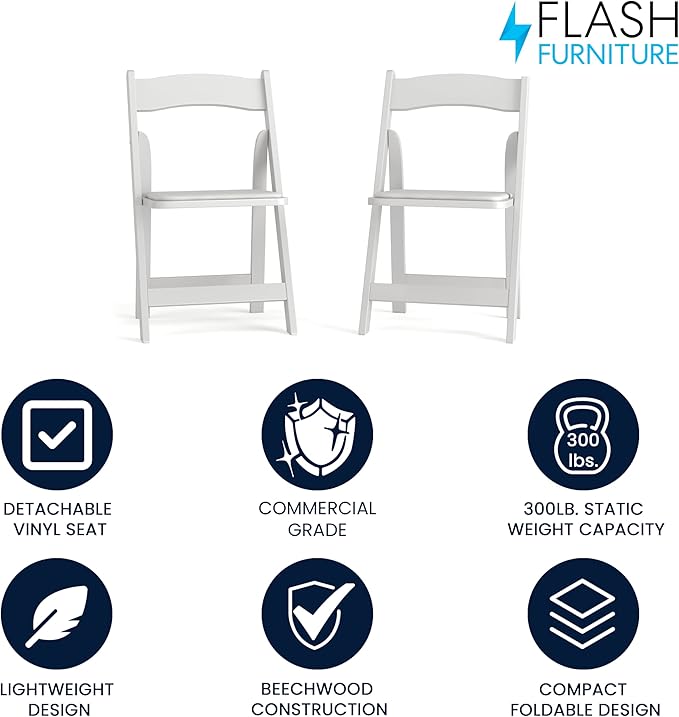 Flash Furniture 2 Pack HERCULES Series White Wood Folding Chair with Vinyl Pa...
