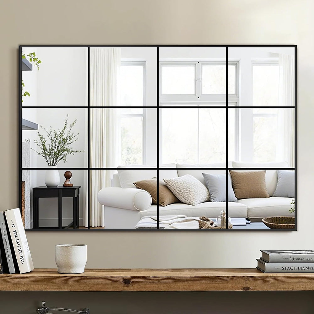 Delma Window Pane Mirror for Wall, 24"x36" Window Mirror Black