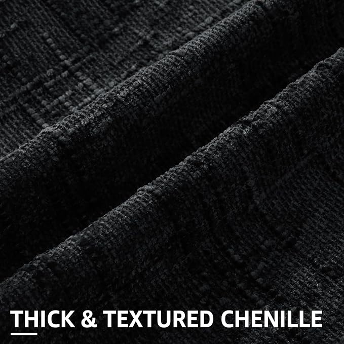 decorUhome Black Chenille Euro Sham Throw Pillow Covers 24x24 Set of 2 Textured - Image 2