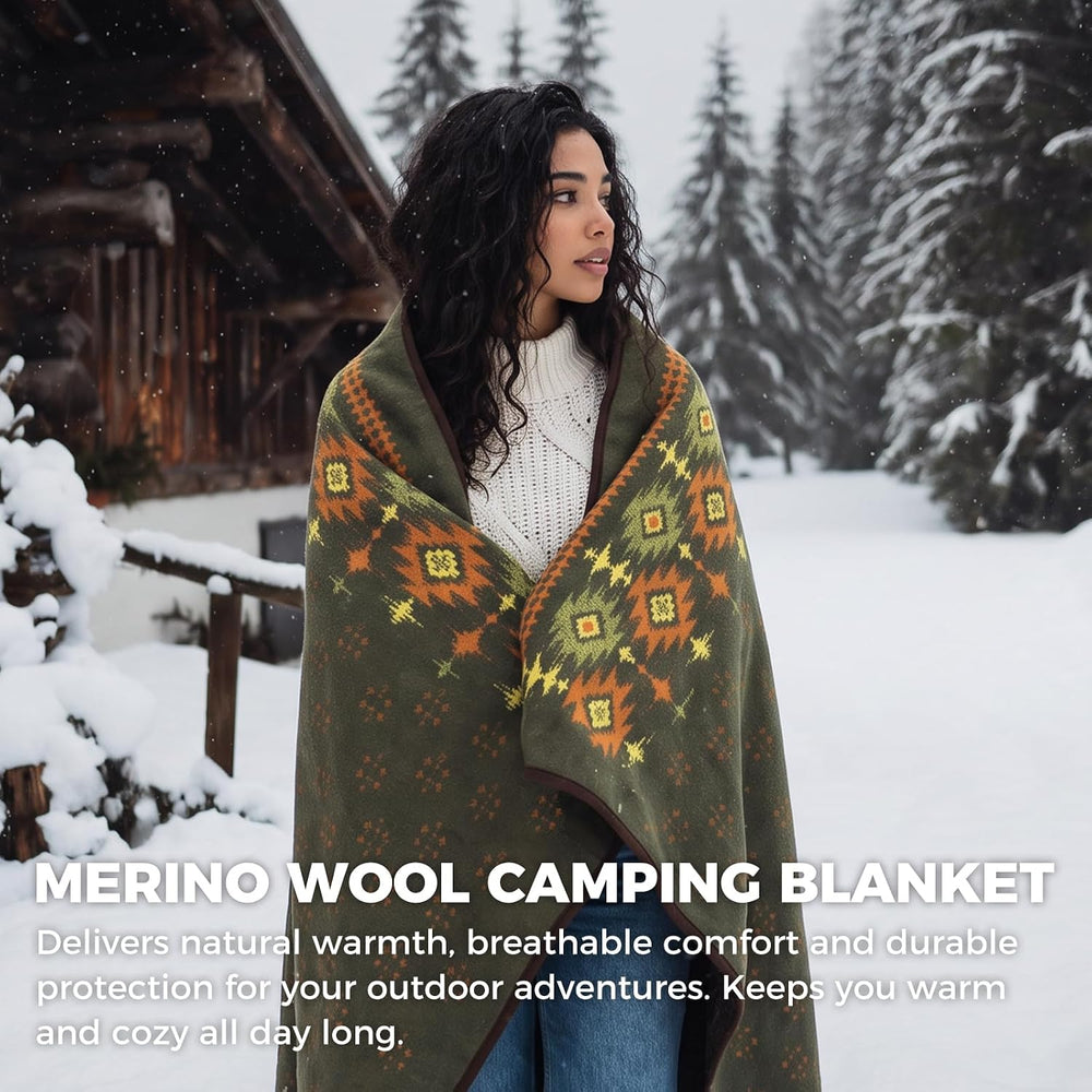 ACUSHLA Merino Wool Camping Blanket Warm Outdoor Travel Throw,Myers Green