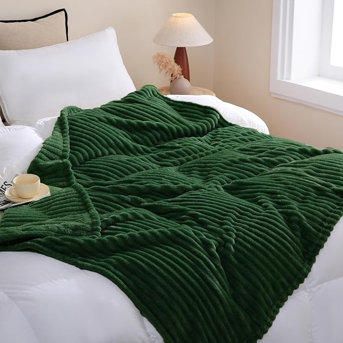 Dark Green Fleece Throw Blanket 50”×70” by linecooo