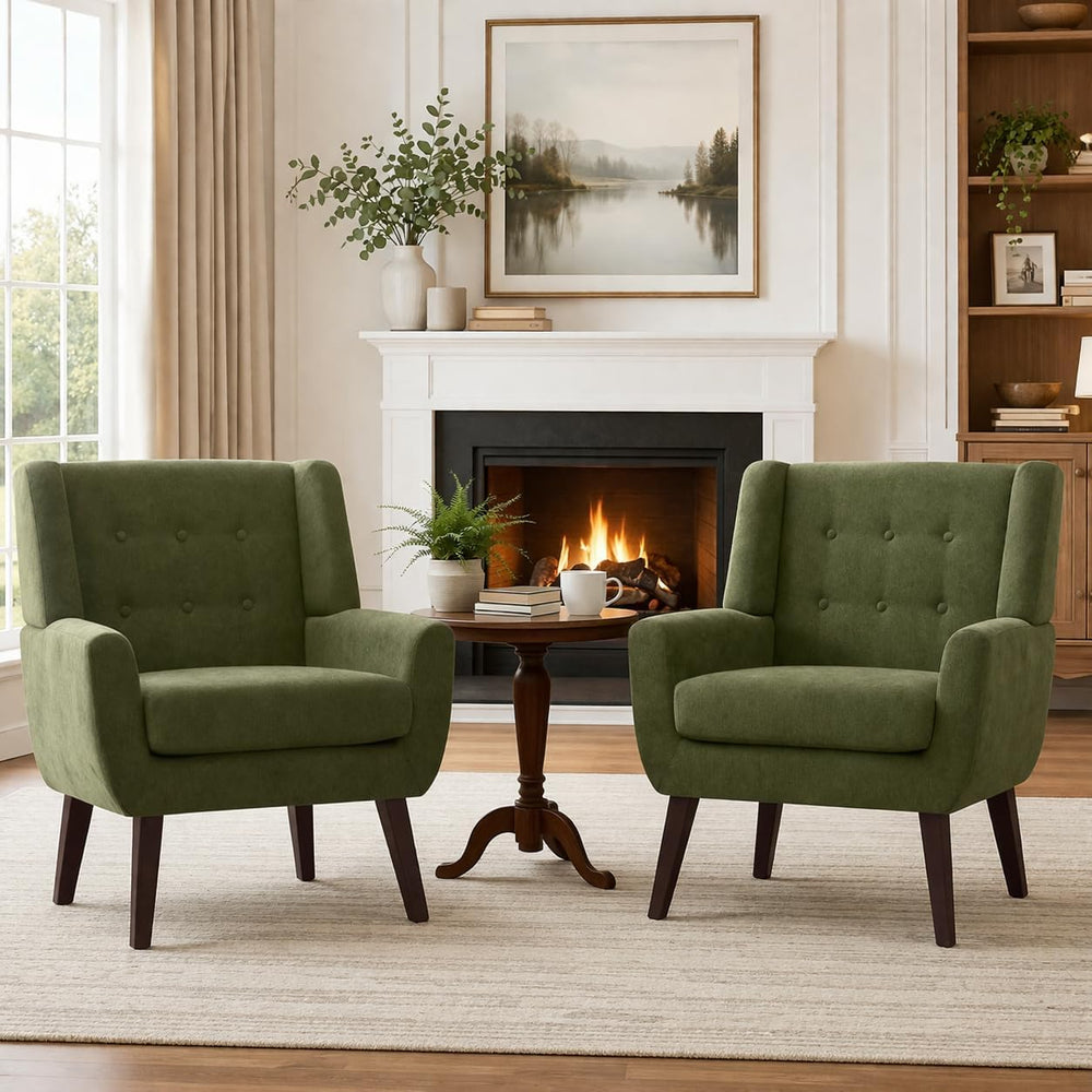 HUIMO Living Room Chairs Set of 2,Upholstered Button Linen Accent Chair