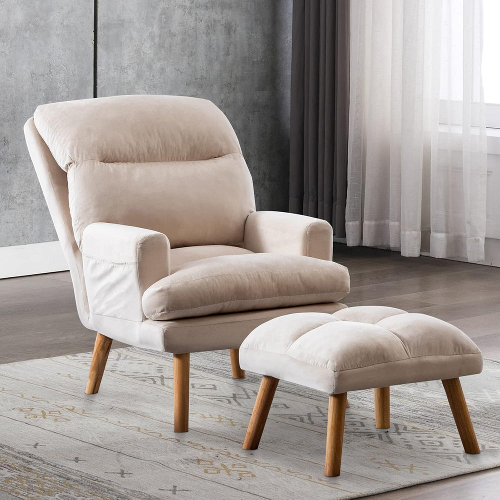 INZOY Accent Chairs with Ottoman Set, Modern Velvet Armchair with Adjustable ...