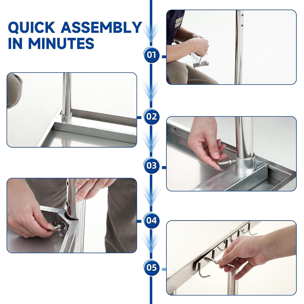 Stainless Steel Table with Wheels, 24 x 24 Inch Stainless Table for Prep &amp...