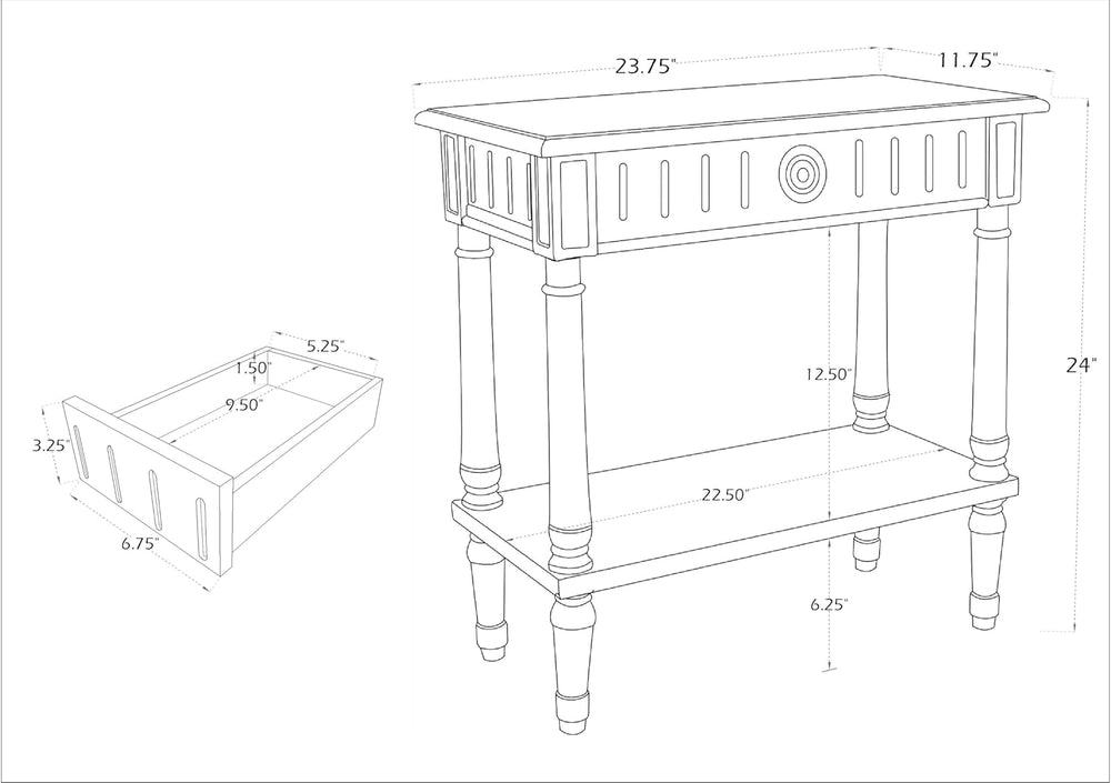 East at Main Handmade Solid Wood Narrow End Table with Drawer, Slim Blue Side...