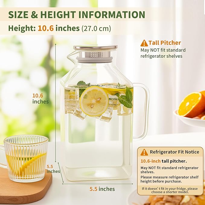 Hannadepot Glass Pitcher, 3.6L/122 oz Glass Water Pitcher - Image 2