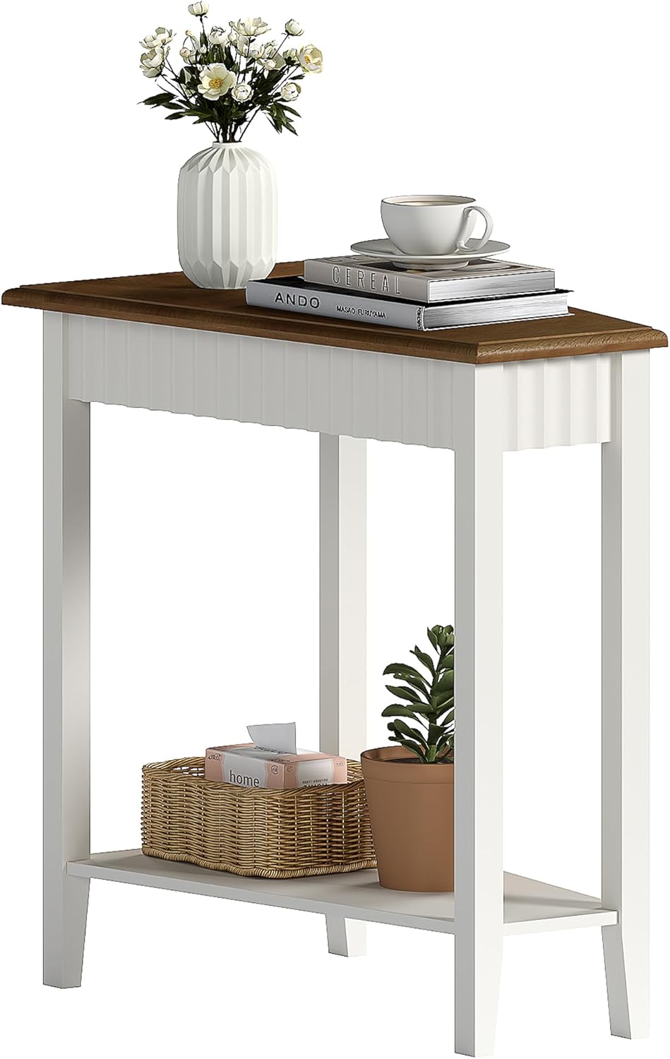 ChooChoo Wedge End Table, Narrow Triangle Side Table with 2-Tier Storage Shel...