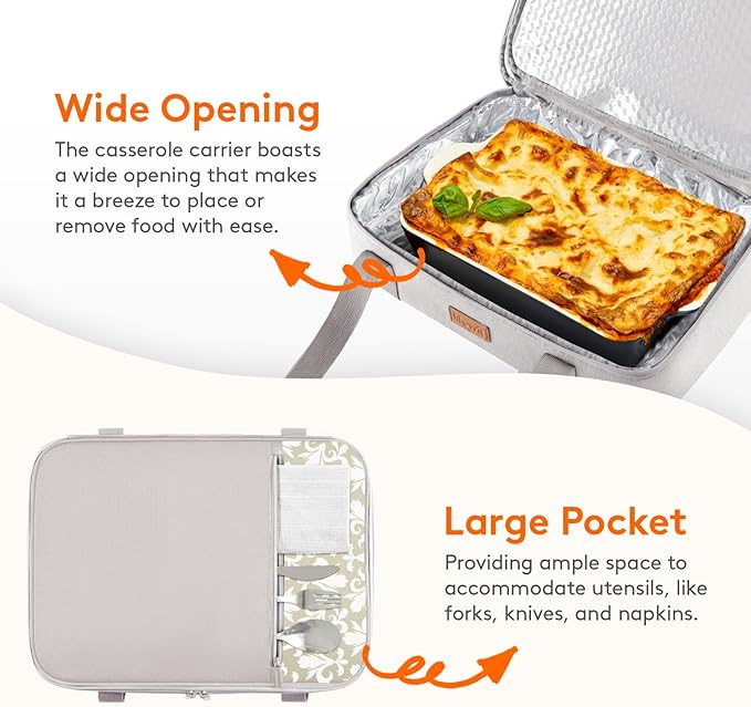 Lifewit Insulated Double Decker Casserole Carrier, Expandable Lasagna Lugger - Image 6