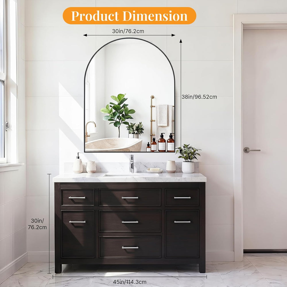 Sweetcrispy 30"x38" Arched Bathroom Mirror, Bathroom Mirrors for Ov...
