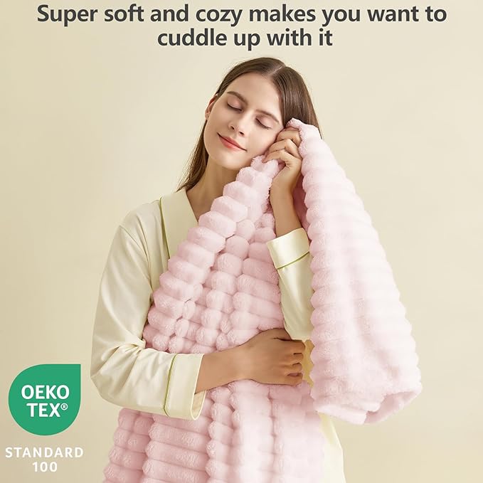 HIMEET Pink Ribbed Queen Size Blanket - Image 2