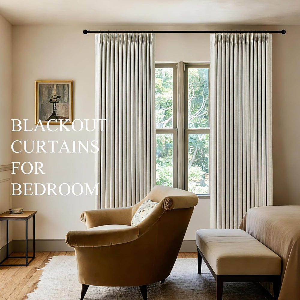 Pinch Pleated Linen Curtains 100% Blackout 95 Inches Long for Bedroom