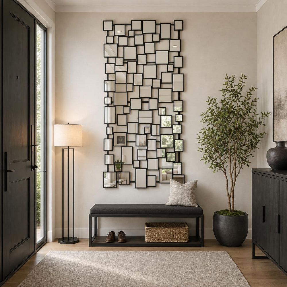 Large Modern Wall Mirror - 27.55"x55.1" Black Wall Mirrors Metal Fr...