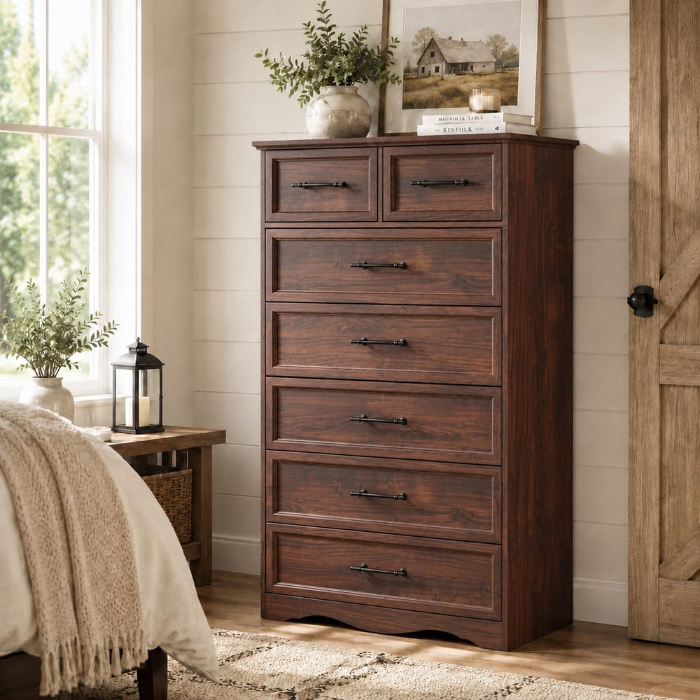 Walnut 7-Drawer Dresser for Bedroom, 52" Tall Chest of Drawers