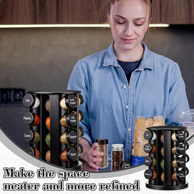 Yungyan Black Rotating Spice Rack Seasoning Organizer