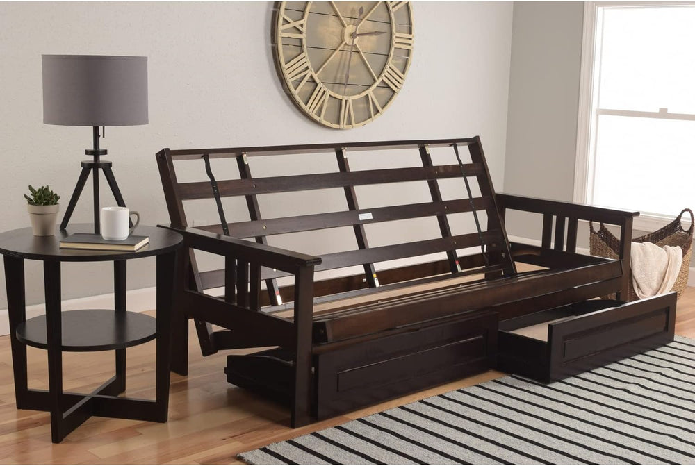 HomeStock Wood Futon Frame with Mission Style Arms Foldable Full Frame Withou...