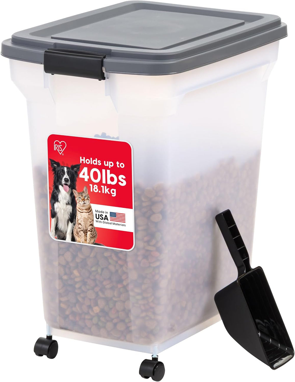 IRIS USA Dog Food Storage Container 40 lbs, Attachable Wheels, & Included...
