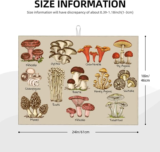 Mushrooms Dish Drying Mat XL Microfiber Kitchen Drying Mat Large Dish Drying - Image 2